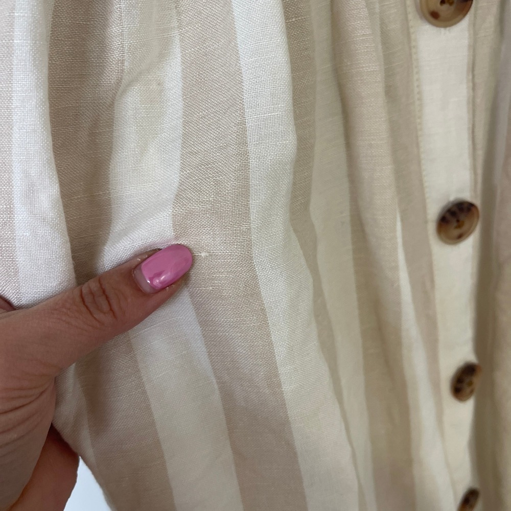 Loft Plus Tan White Coastal Striped Linen Blend ButtonFront Pocket Dress Size 18 - Picture 9 of 12